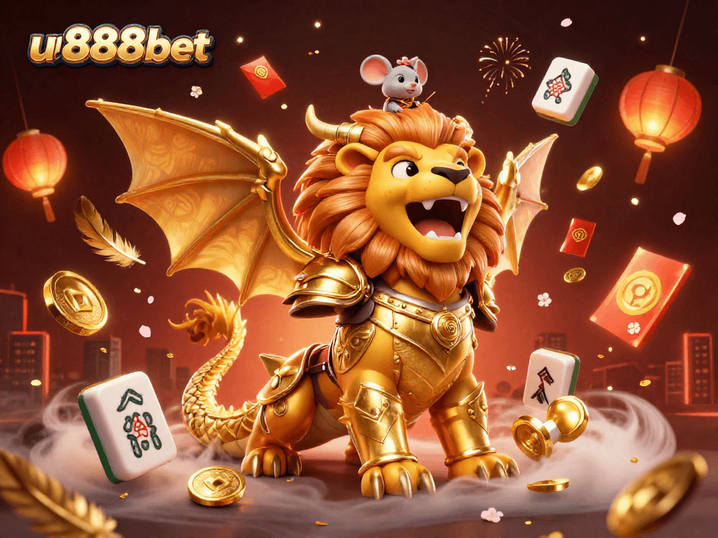 Engage in thrilling action at u888bet with golden chimera and festive Chinese elements.