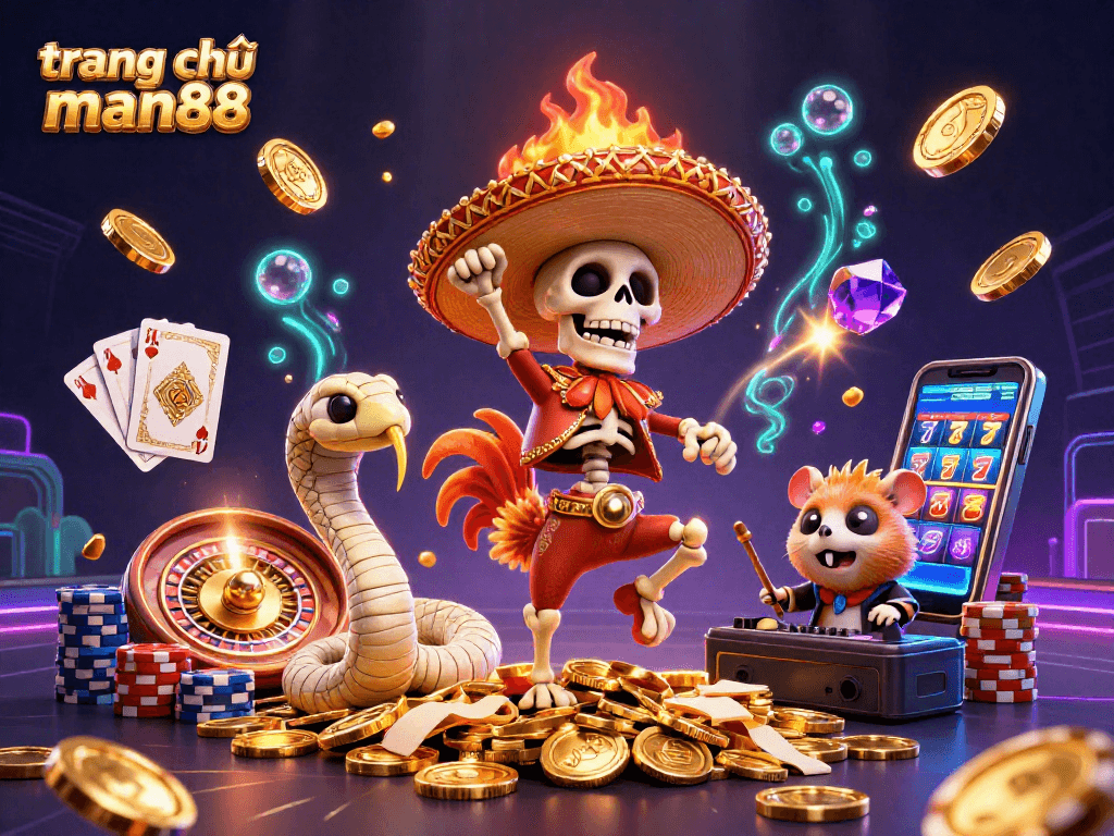 Join the fun at trang chủ man88 as the mariachi rooster dances on gold coins surrounded by casino excitement.
