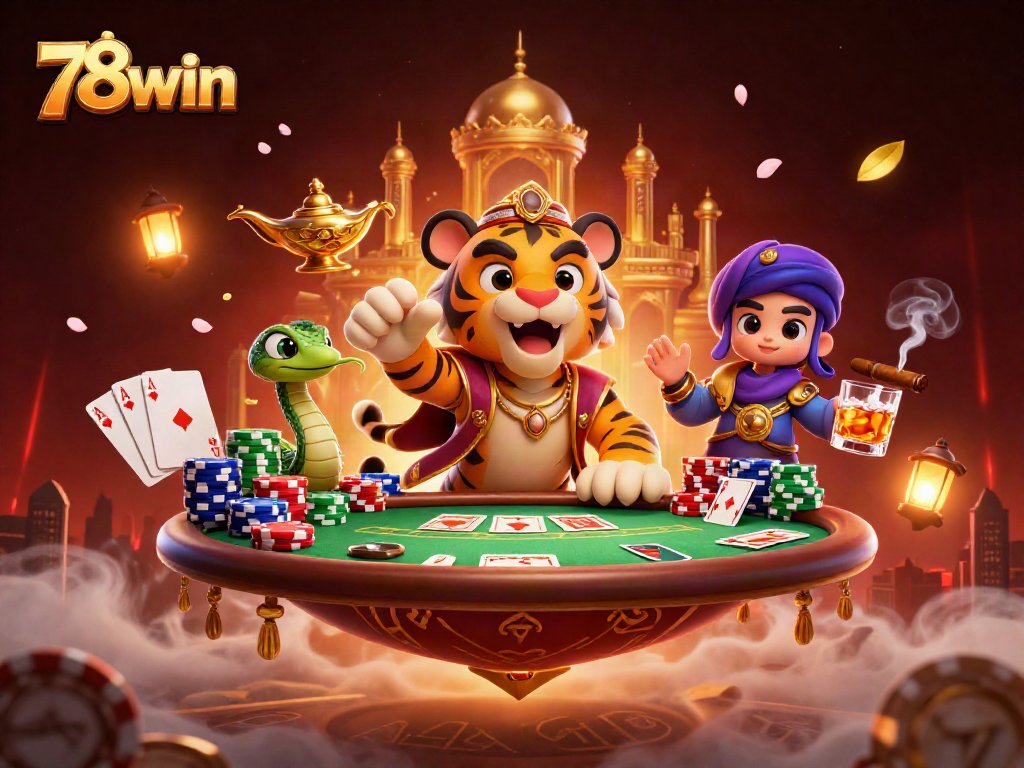 Engage in thrilling games at 78win with an Arabian Nights-themed casino illustration.