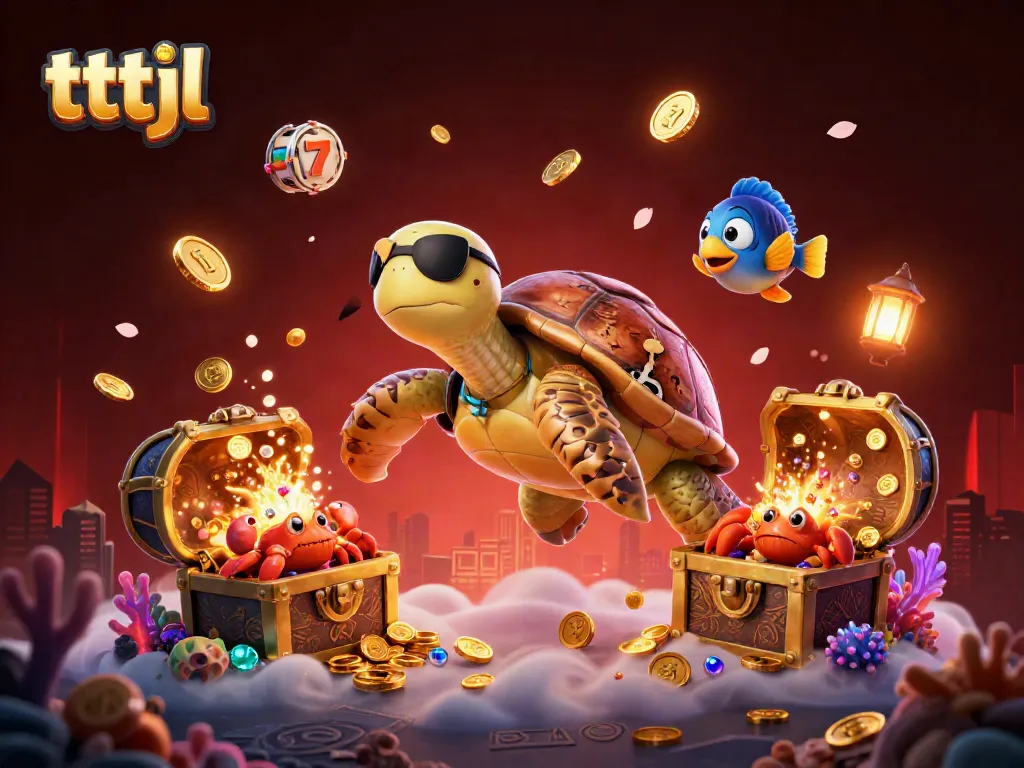 Engage with the underwater world of tttjl, featuring a pirate turtle, hermit crab, and colorful gems.