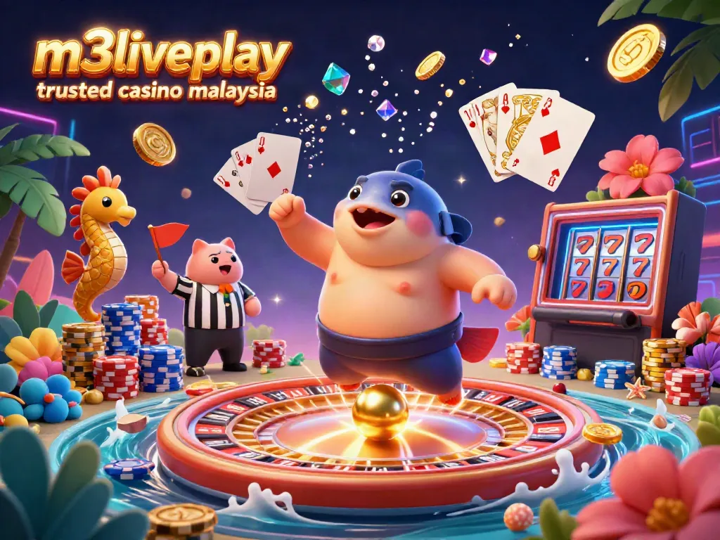 Experience the excitement at m3liveplay trusted casino malaysia with vibrant casino-themed elements in a dynamic underwater scene.