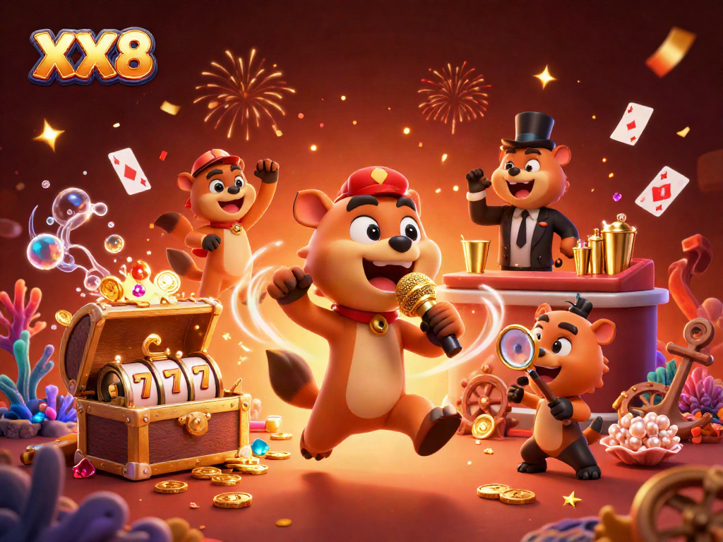 Experience the thrill of XX8 with hyena characters in a vibrant casino setting.