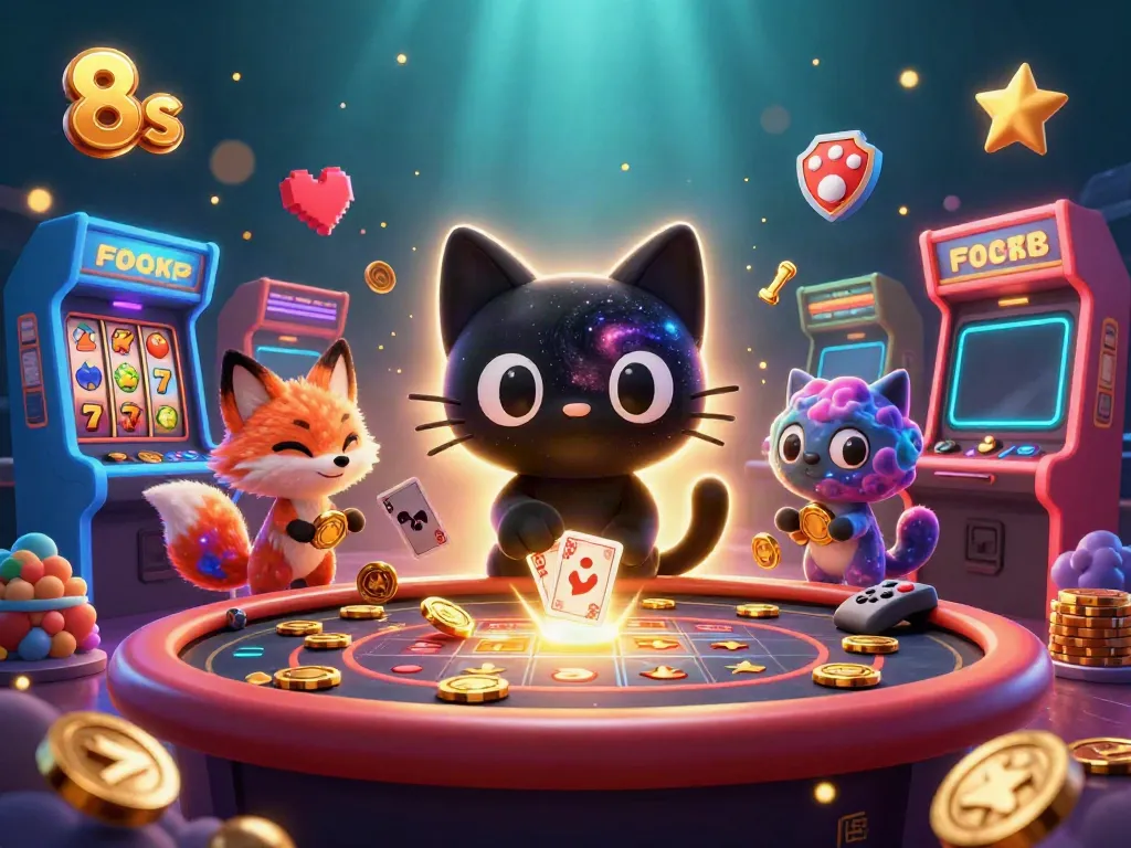 Play exciting casino games with 8s as you engage with a cosmic black hole cat and a nebula fox.