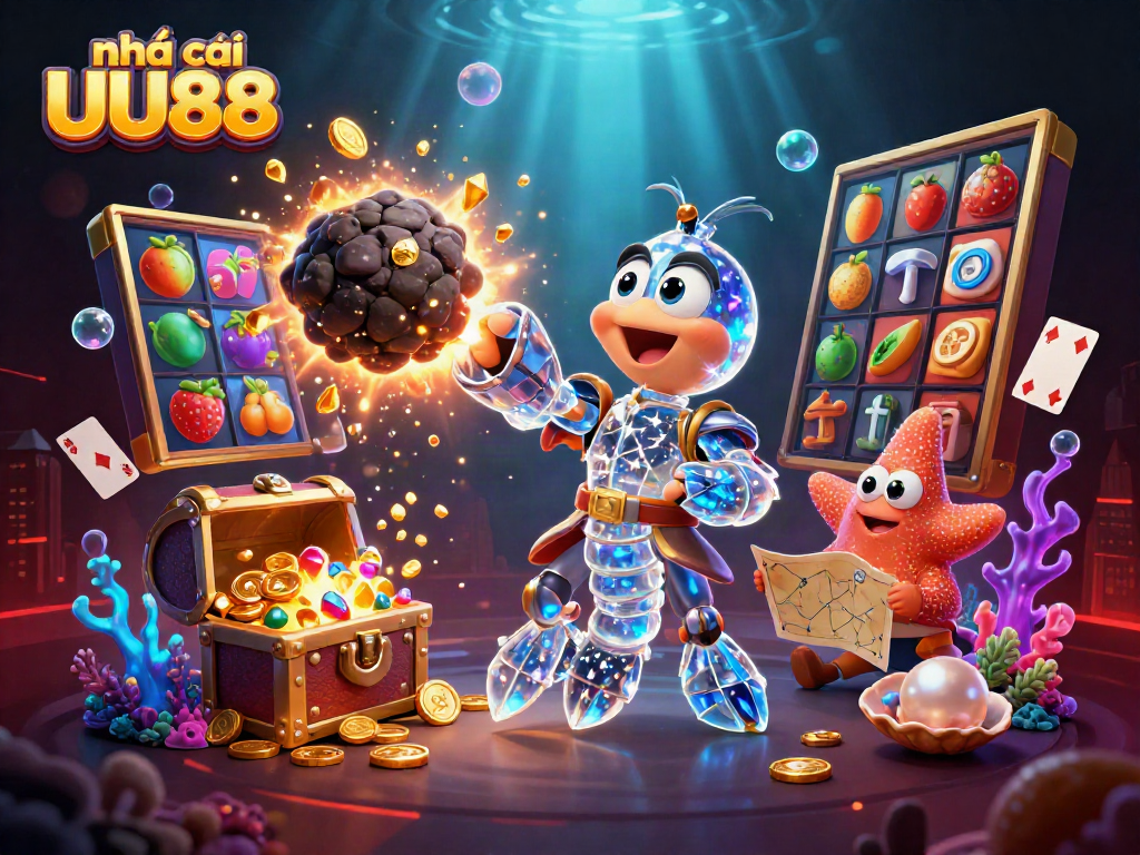 Engaging gaming experience at nhà cái UU88 with vibrant slot reels and dynamic casino elements.