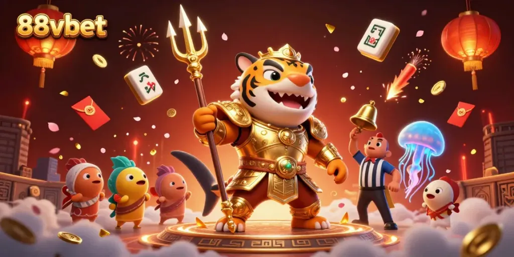 Join the action with 88vbet in this exciting underwater duel featuring a tiger shark gladiator.