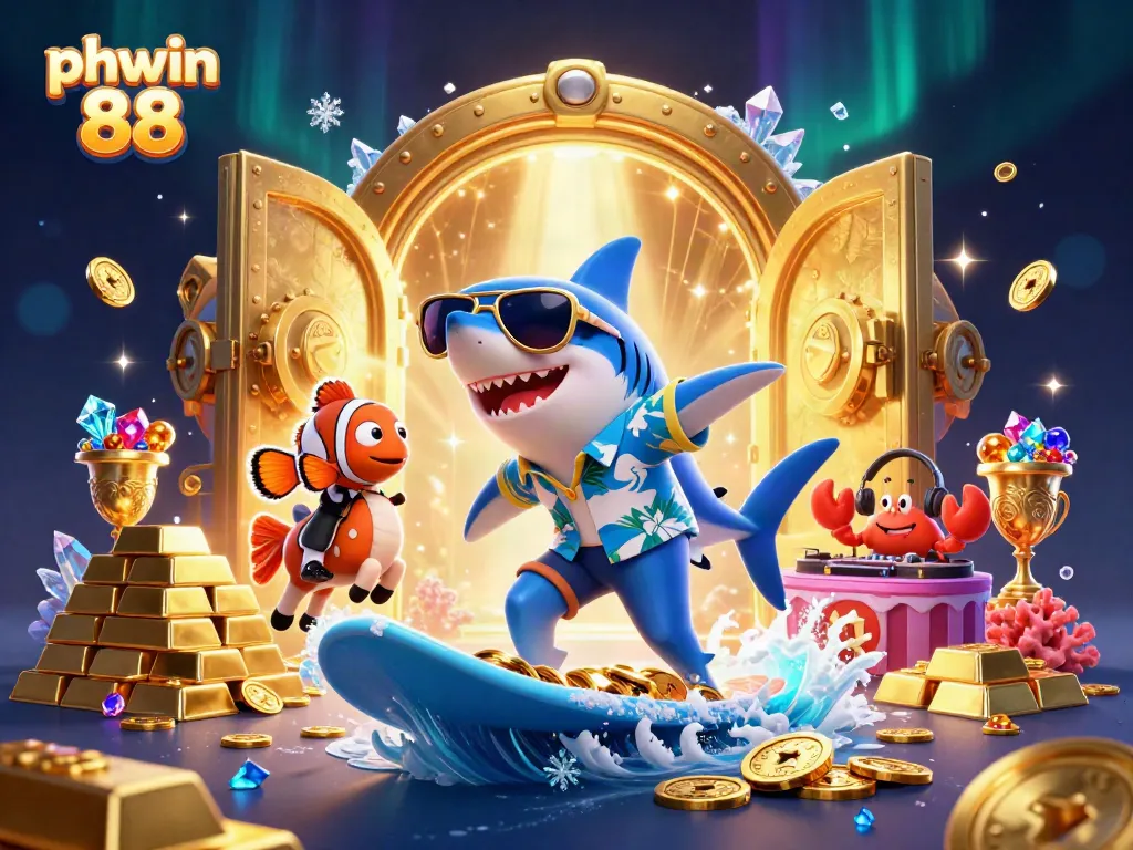 Experience thrilling action with phwin 88 where a hammer-head shark and clownfish engage in an exciting underwater adventure.