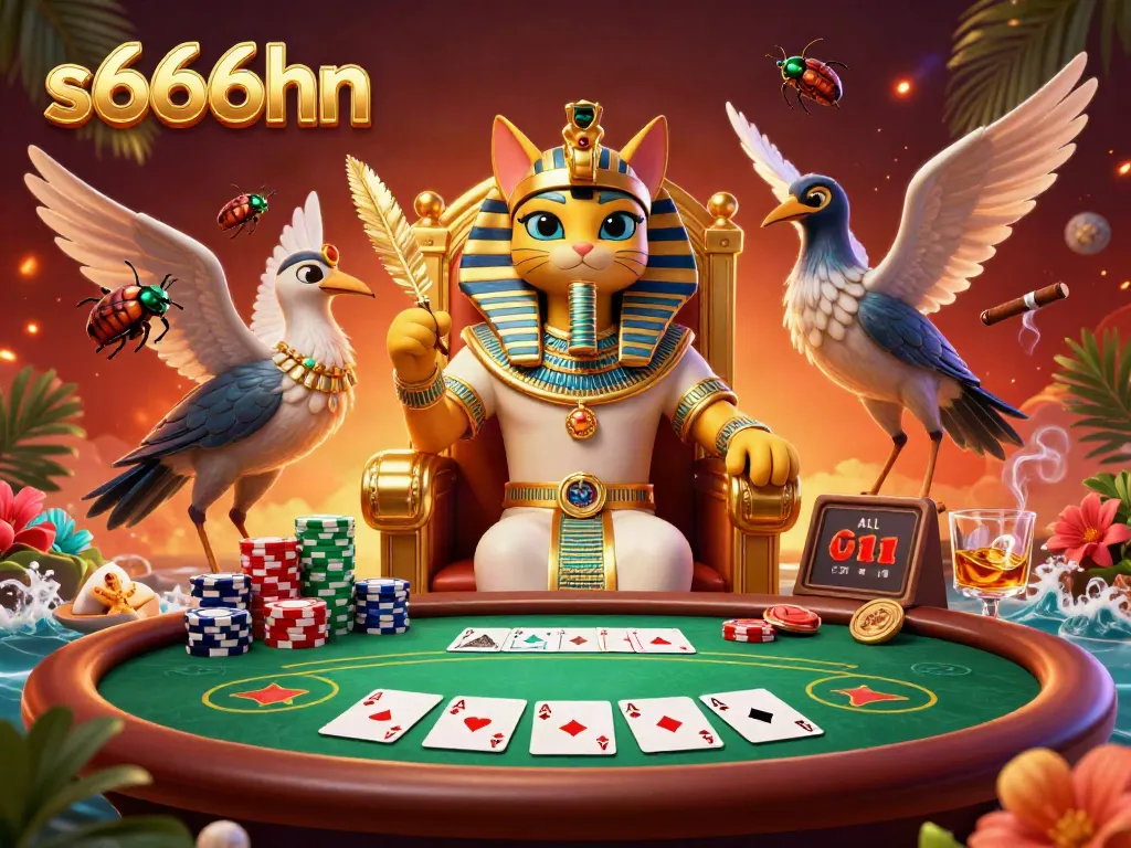 s666hn enhances your casino experience with a vibrant casino scene featuring an Egyptian pharaoh cat!