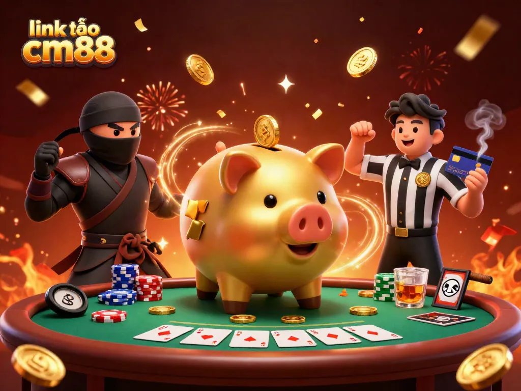 Experience the excitement of casino action with link vào cm88 as a golden piggy bank sumo wrestler stomps for coins.