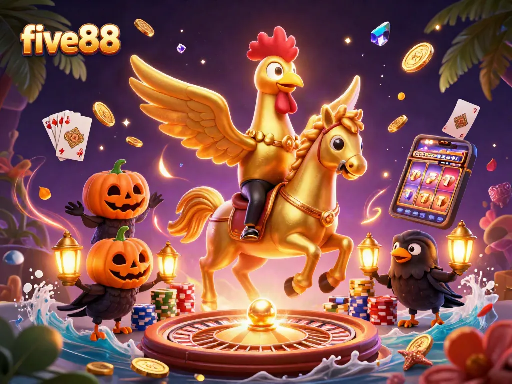 Engage in thrilling gameplay with five88 featuring golden rooster and dynamic casino elements.