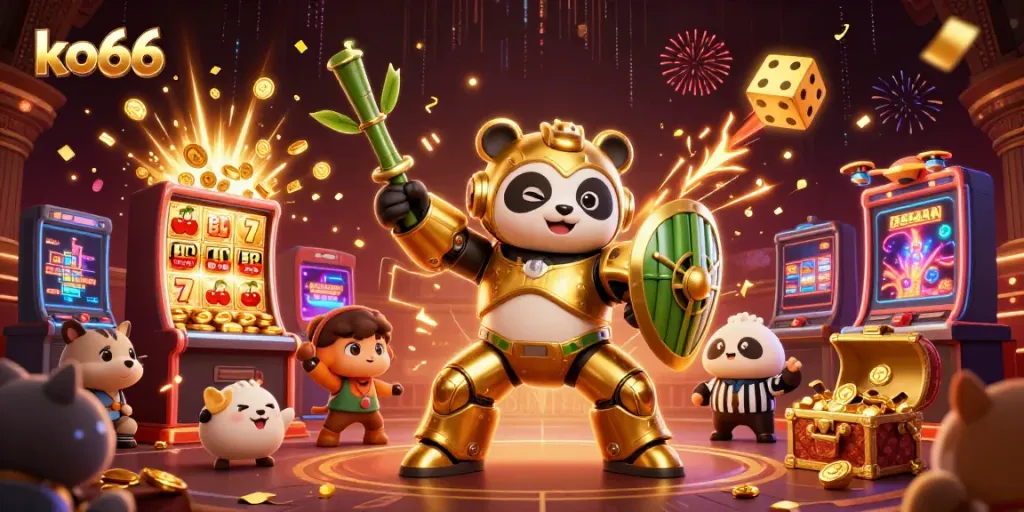 Experience the excitement of ko66 with a vibrant 3D casino battle scene featuring thrilling game elements.