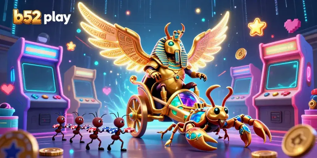 Experience thrilling gameplay with b52 play amid vivid casino elements and a dynamic arcade scene.