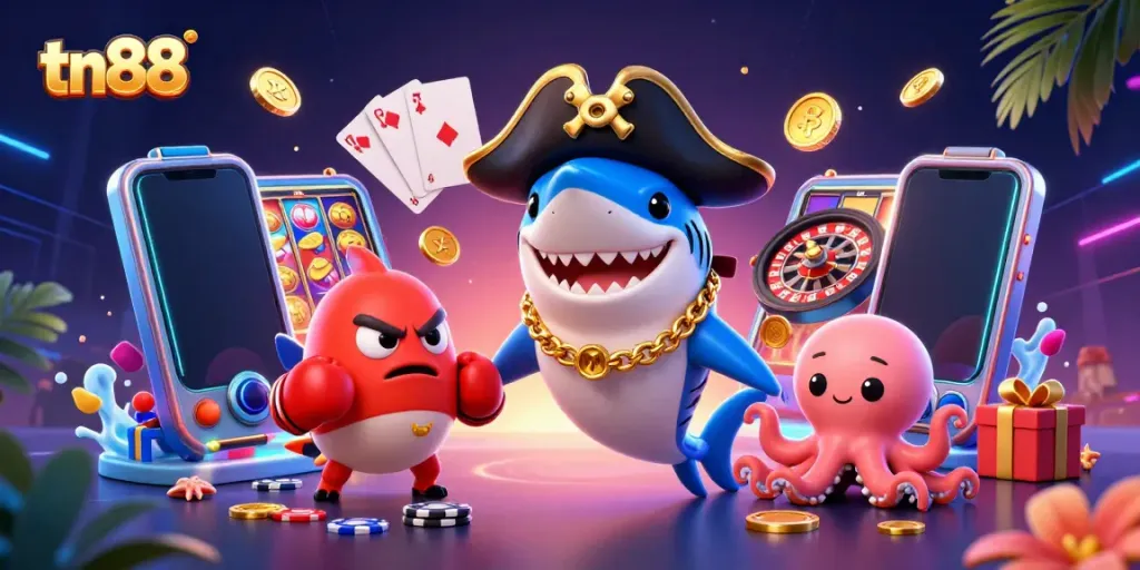 Engage with tn88's thrilling casino experience, featuring colorful characters and vibrant gaming elements.