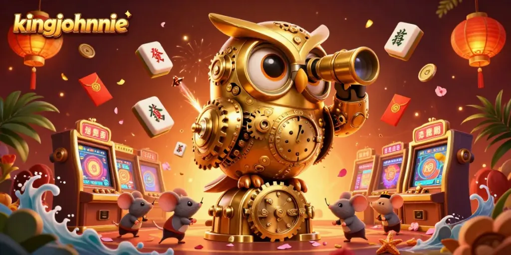 Engage in thrilling gameplay at kingjohnnie with a vibrant 3D casino scene showcasing festive elements.