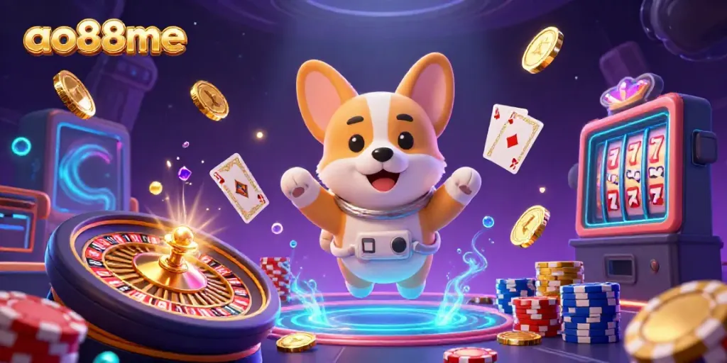 Experience the excitement of ao88me with a floating astronaut corgi in a unique space casino!