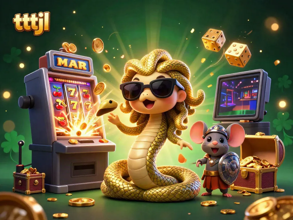 Engage in thrilling gameplay at tttjl, featuring a vibrant 3D casino scene with Medusa and golden treasures.