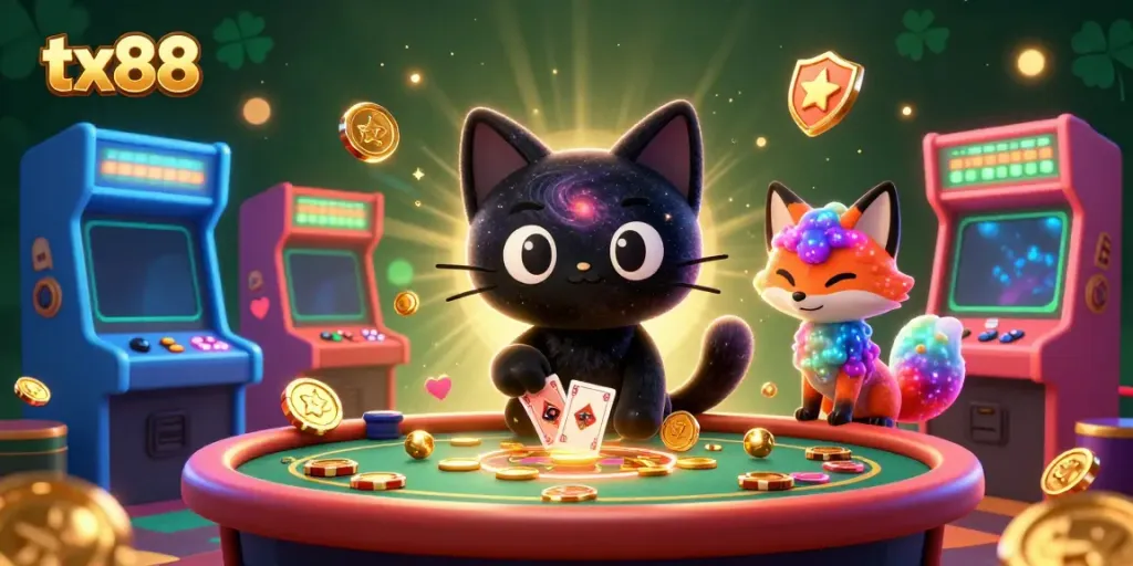Experience thrilling gameplay at tx88 as a cosmic black hole cat entices players with golden chips.