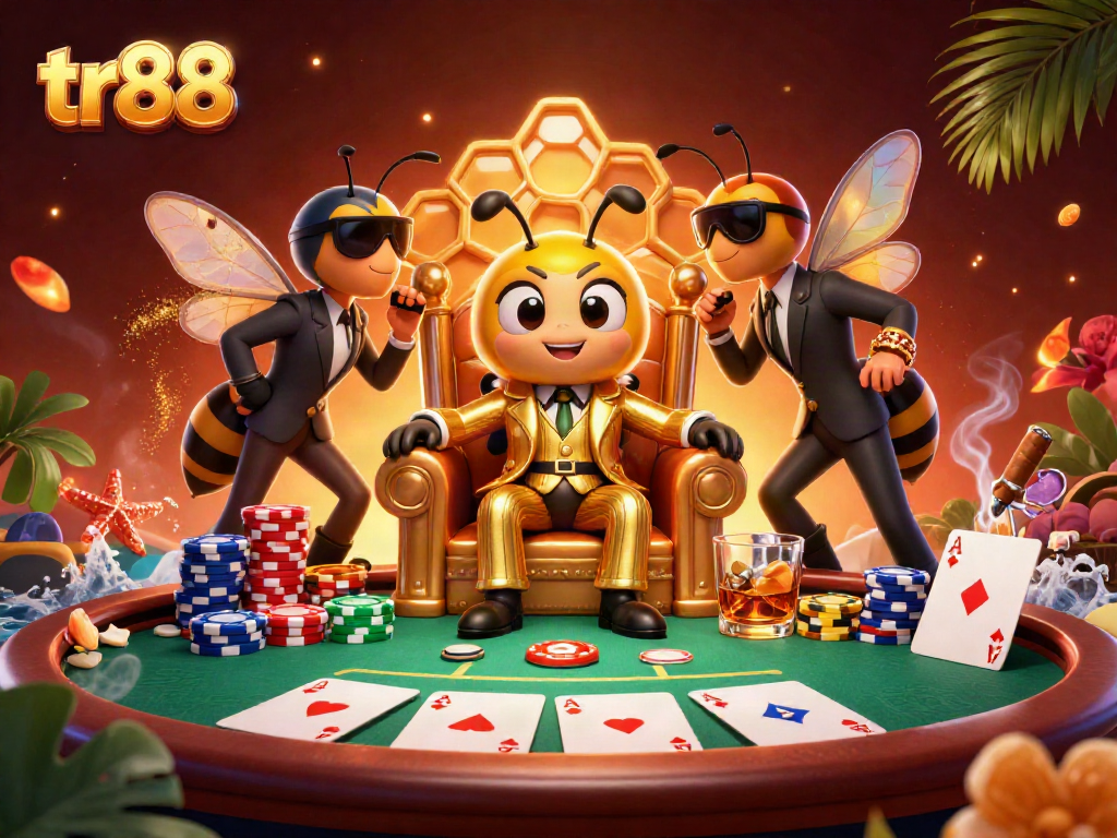 Play exciting poker with tr88’s vibrant casino atmosphere featuring a bee mob boss and magical elements.