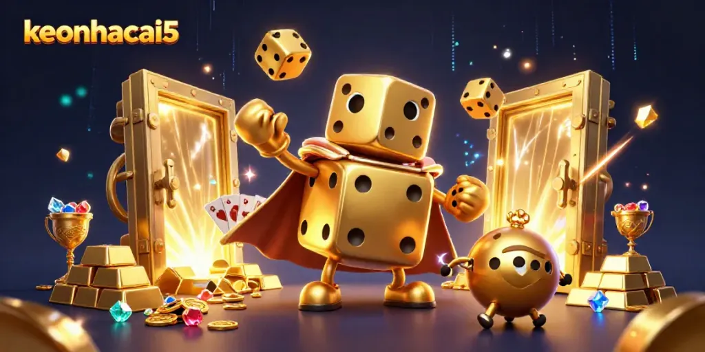 Engage with keonhacai5 and explore the world of exhilarating online betting illustrated with a vibrant 3D scene.