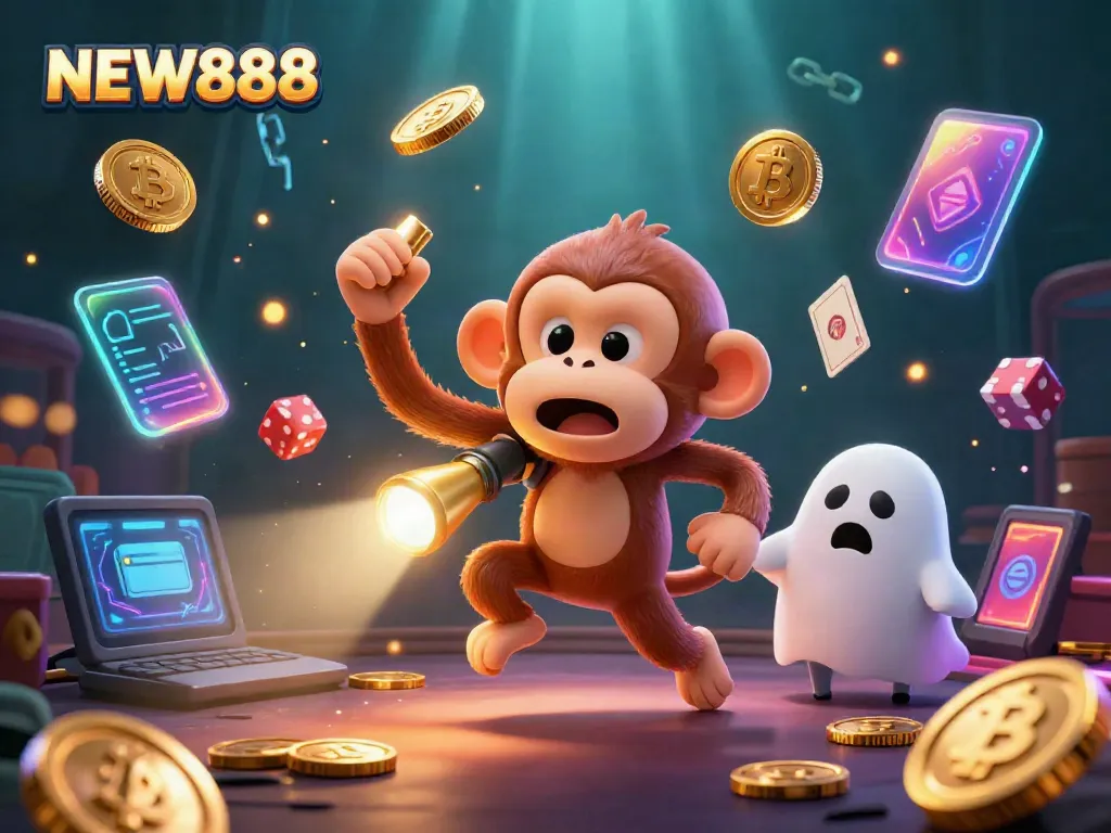 Experience the excitement of NEW888 at a haunted casino with playful spirits and golden treasures.