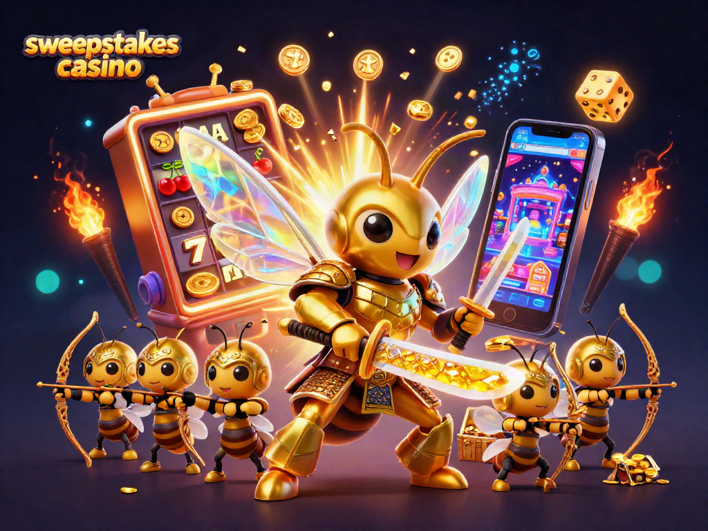 Experience the thrill of sweepstakes casino with a vibrant illustration of winnings and gaming excitement.