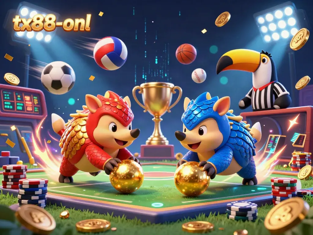 Experience thrilling gameplay at tx88-onl as rival pangolins roll through poker chips in a vibrant casino.