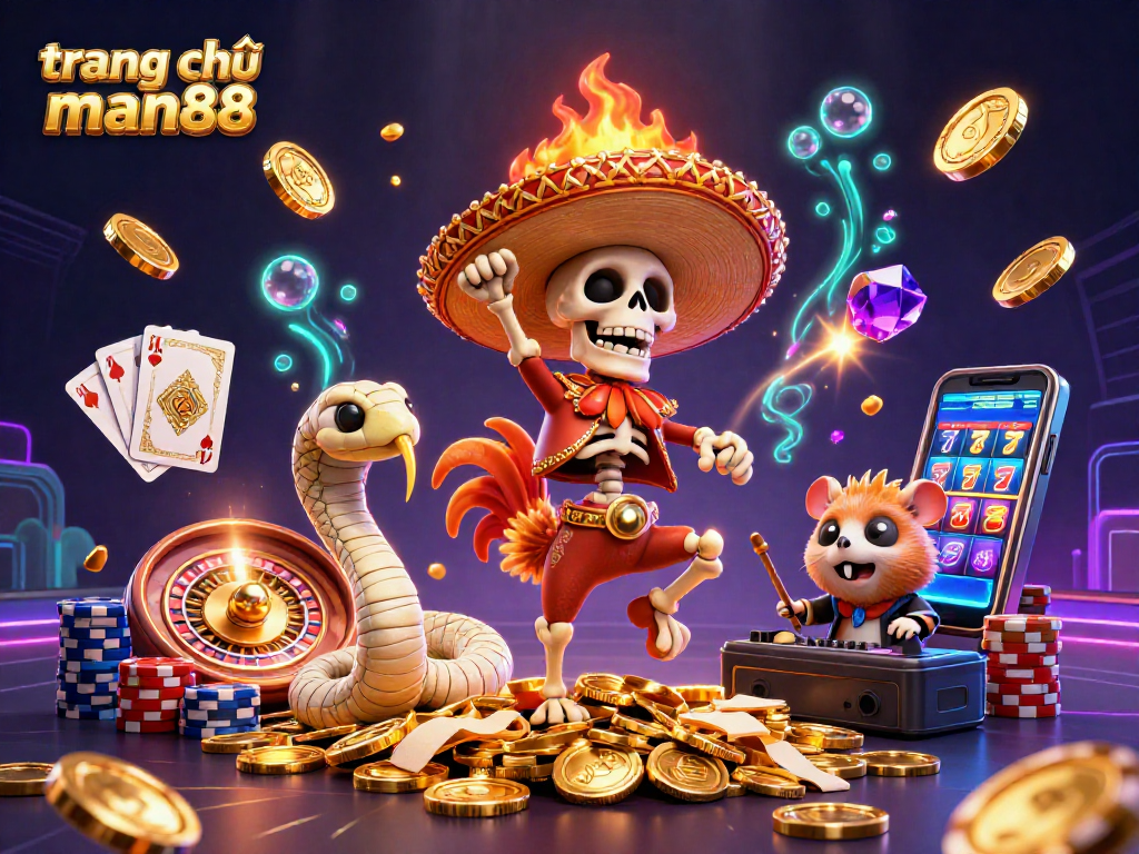 Join the fun at trang chủ man88 as the mariachi rooster dances on gold coins surrounded by casino excitement.