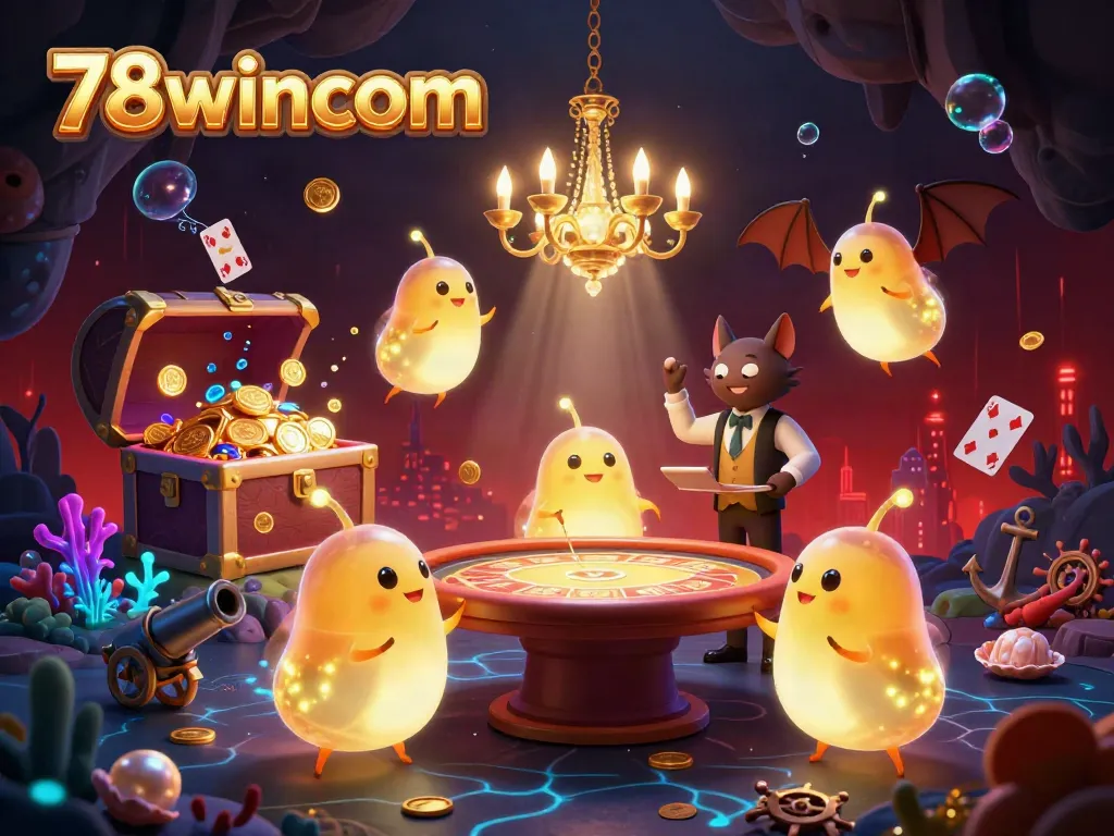 Experience the vibrant glow of 78wincom's casino with bioluminescent glowworms lighting the scene.