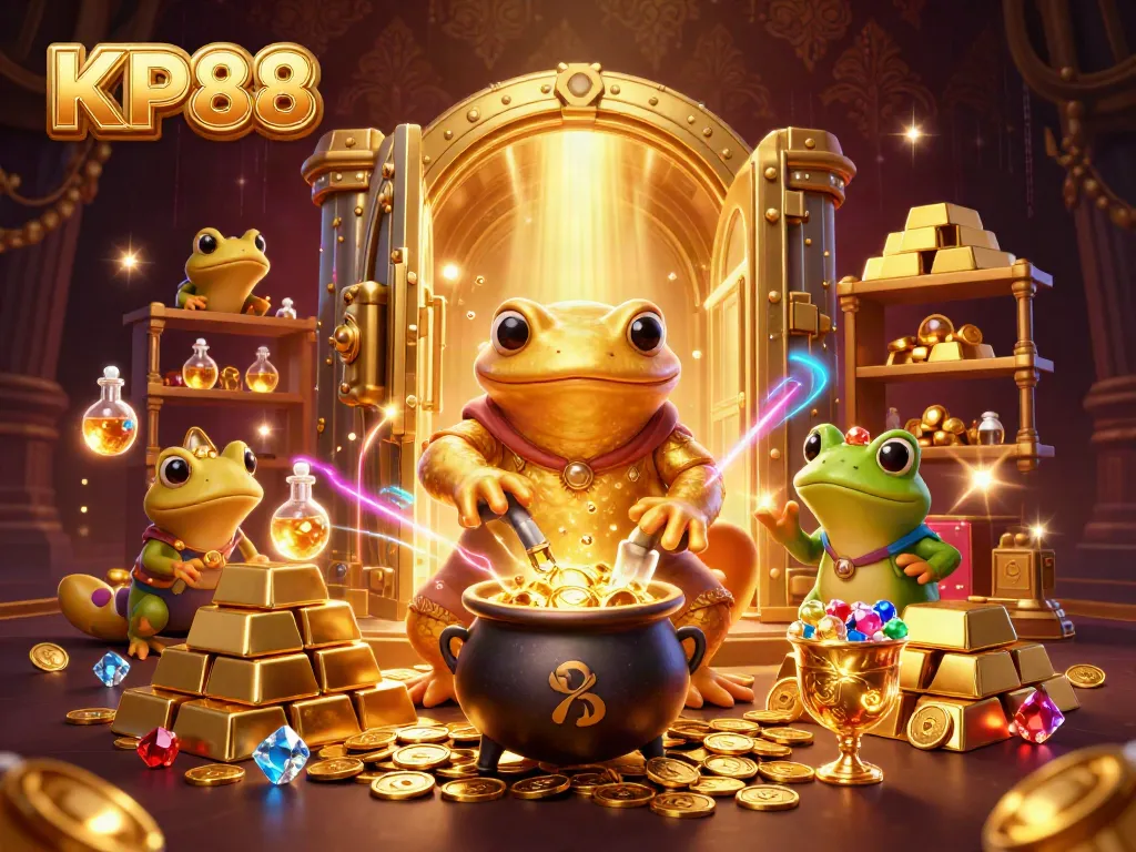 KP88 alchemist scene with gold transmutation in a vibrant casino setting.
