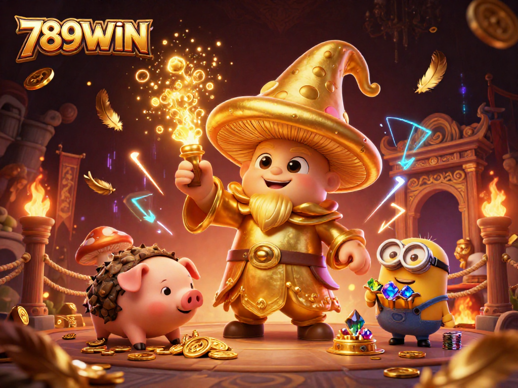 Experience thrilling action with 789WIN as a golden wizard and treasure-hunting pig uncover riches.